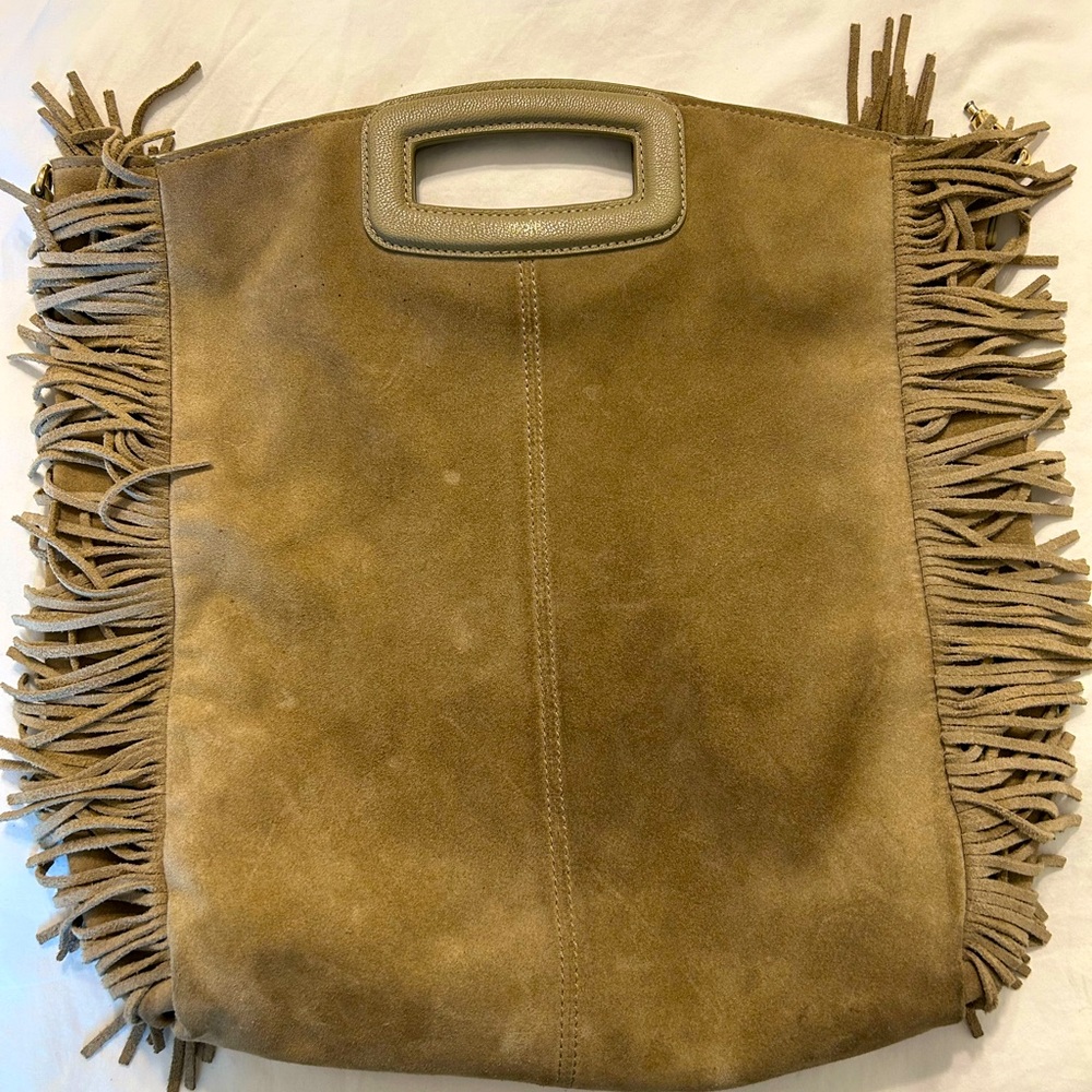 Maje Fringe Tan Suede Leather Bag
